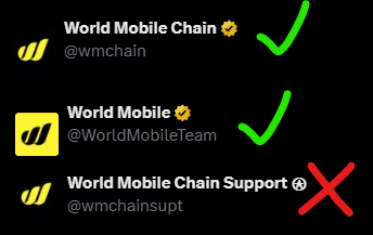 hopenothype_io's tweet photo. ⚠️ PSA: BEWARE OF SCAMS!

The only OFFICIAL @x accounts of World Mobile are:

@WorldMobileTeam 
@wmchain 

Beware of scammers out there. Stay safe 🙏.