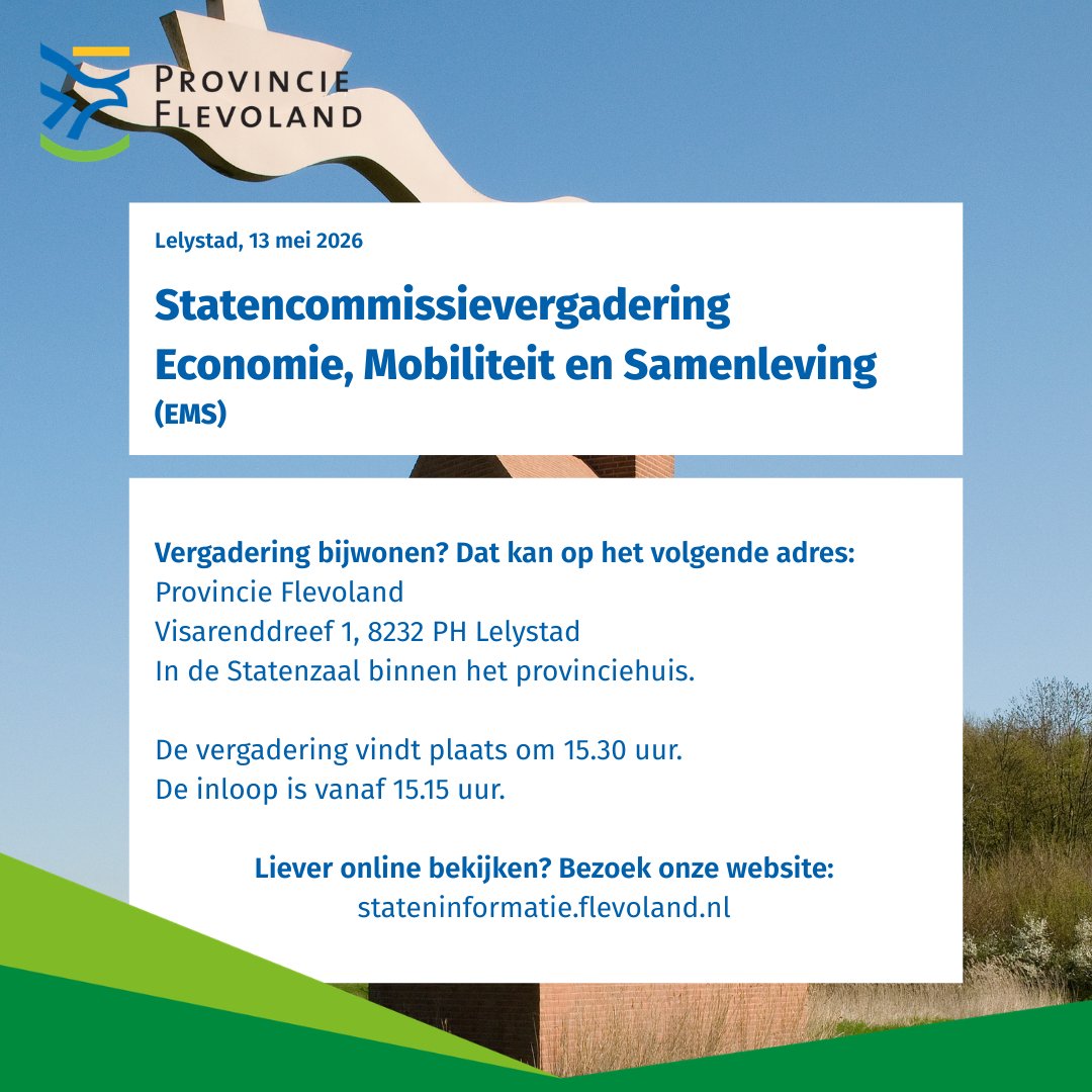 PS_Flevoland's tweet photo. Vandaag vergadert de Statencommissie Economie, Mobiliteit en Samenleving op het provinciehuis in Lelystad. Bij deze nodigen wij jou uit om de vergadering bij te wonen!

https://t.co/yFy5NeNBSx

Foto: Thijs Quispel https://t.co/mGB3GvvGLR