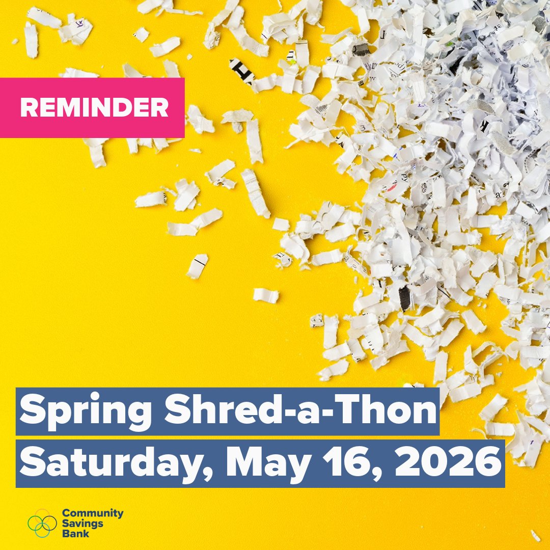 csb_chicago's tweet photo. REMINDER: The bank is having its Spring Shred-a-Thon this Saturday, May 16th. Stop by to shred old documents and help prevent identity theft!
https://t.co/ITyCeMOSoT https://t.co/fO3TA152MA