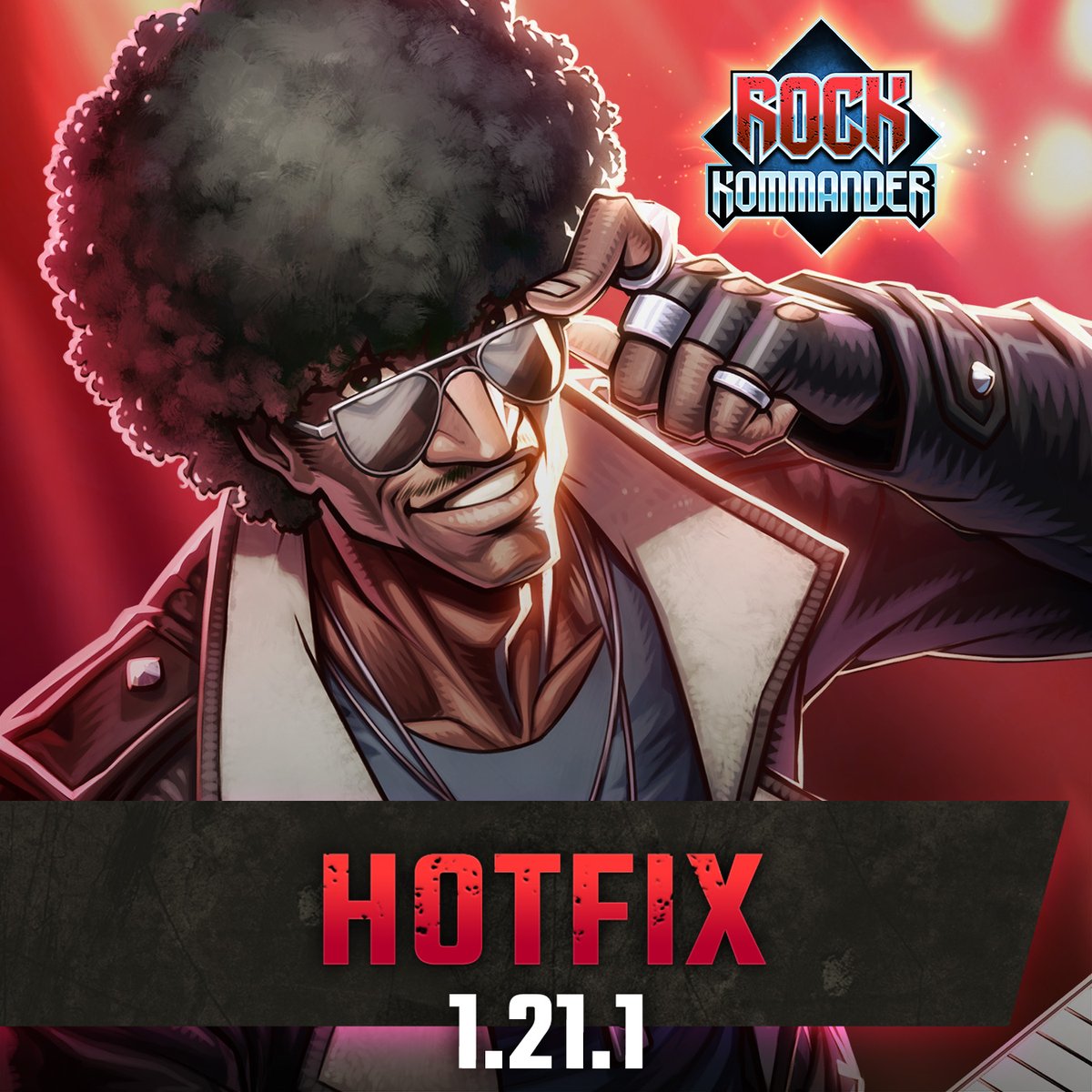 RockKommander's tweet photo. 1.21.1 is now live! We've crushed a few pesky bugs so your Rock Kommander gameplay can run a bit smoother now. 🤘
Update now to keep the music going! 🎸

#rockkommander #mobilegame #mobilerpg #metalgame https://t.co/rZNvUmqHF1