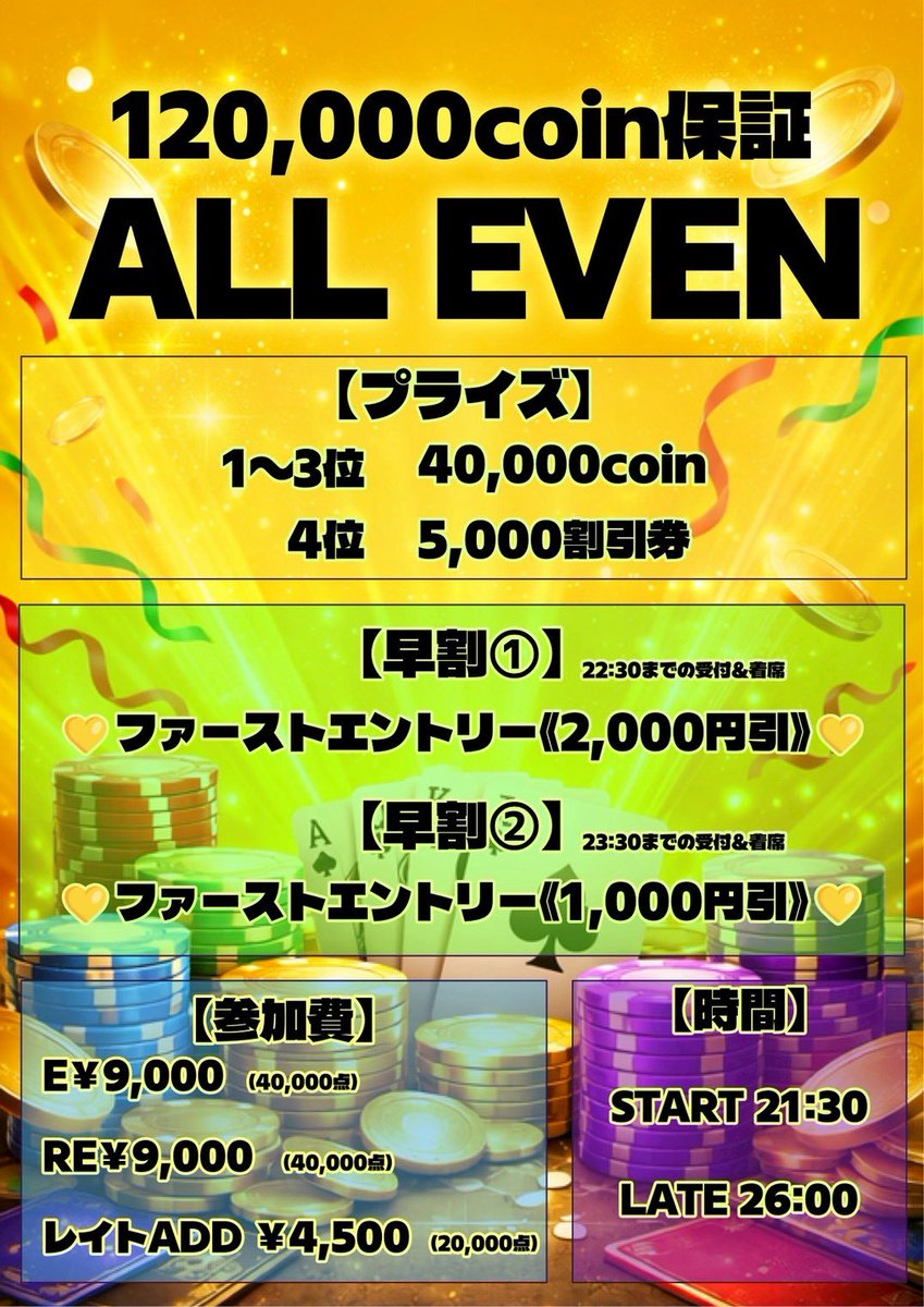 120,000coin保証】オールイーブン【現在】タイマースタートしており