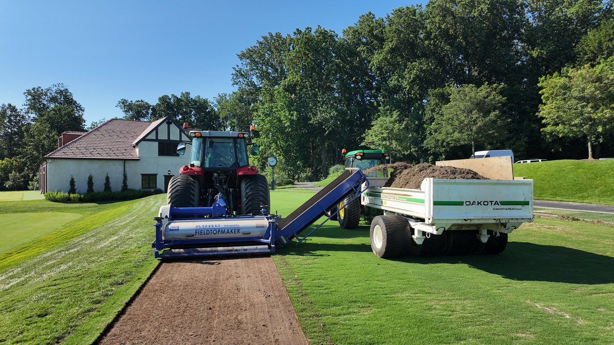 HummerTurfgrass's tweet photo. A look back at the driving range tee renovation at Aronimink last year.

The work was done for the PGA Championship, and now that the tournament is here, it’s a good time to revisit it.

Now, the best players in the world are using that same surface as they get ready to compete. https://t.co/YzsZGGanNp
