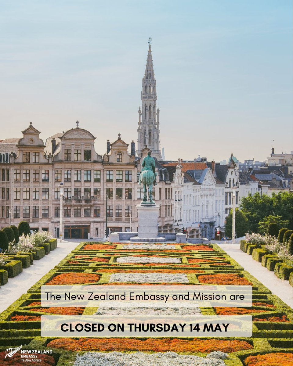 NZinEU's tweet photo. We are closed on Thursday 14 May. 

New Zealanders 🇳🇿 requiring consular assistance during this time are requested to check https://t.co/5WsfiySSqW in the first instance, or call the 24/7 emergency duty officer on ☎️ +64 99 20 20 20 in case of urgent assistance requests. https://t.co/LSwVZnv40t