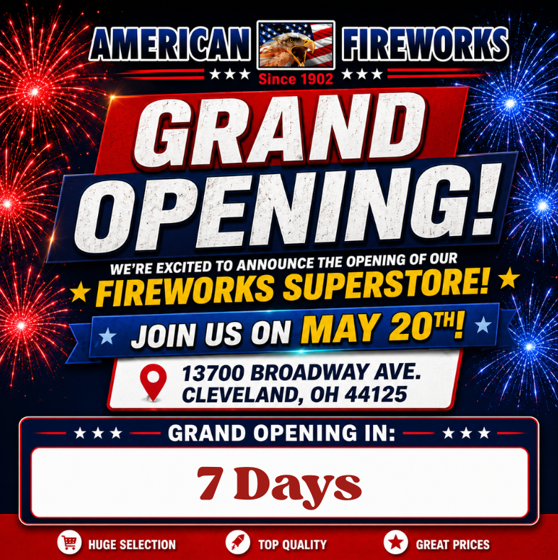 amerfireworks's tweet photo. 🚨 BIG NEWS, CLEVELAND 🚨
We’re excited to announce the Grand Opening of our new American Fireworks Superstore on May 20th!
📍 13700 Broadway Ave.
Cleveland, OH 44125
Stay tuned as we count down to opening day! https://t.co/Cm4hsqITT3