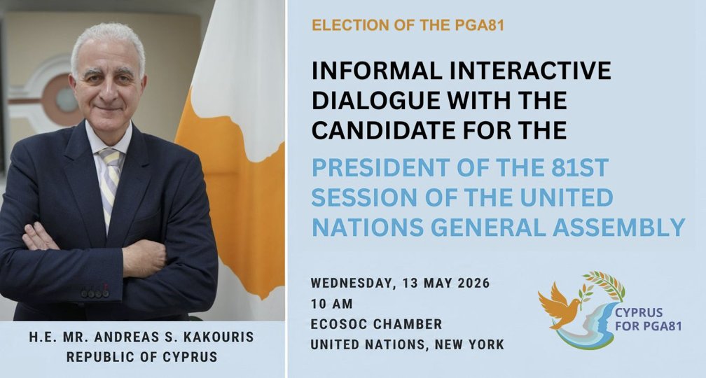AKakourisCY's tweet photo. At 10AM EST I look forward to engaging with Member States and Civil Society in the Interactive Dialogue for #PGA81 on the global challenges of our time and how to strengthen the @UN #GeneralAssembly to address them🇨🇾🇺🇳 #CYPGA81.

Join us live: https://t.co/ZozIWCpmUy https://t.co/9arLkY7keX