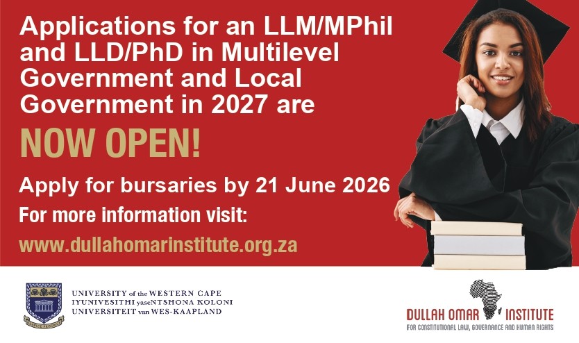 UWC_DOI's tweet photo. 🚨Attention Prospective Postgrad Students! 📢

Dreaming of a PhD or Masters in Multilevel Government? The Dullah Omar Institute has positions available for 2027, but the clock is ticking for funding!

🔗 Learn more and apply here: https://t.co/6jA6udwm9L

#IamUWC https://t.co/LHlMtKRAzD