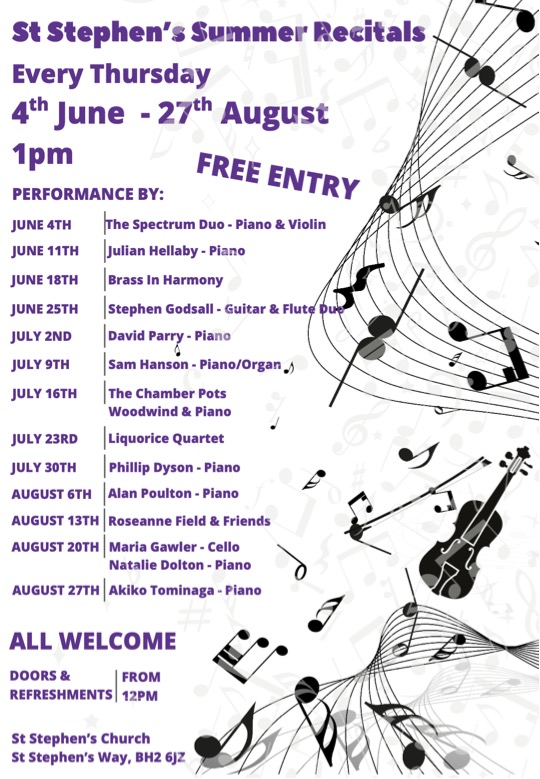 StStephensBmth's tweet photo. Our Thursday lunchtime summer recitals are back for 2026 throughout June, July and August https://t.co/lWFTdHSopm