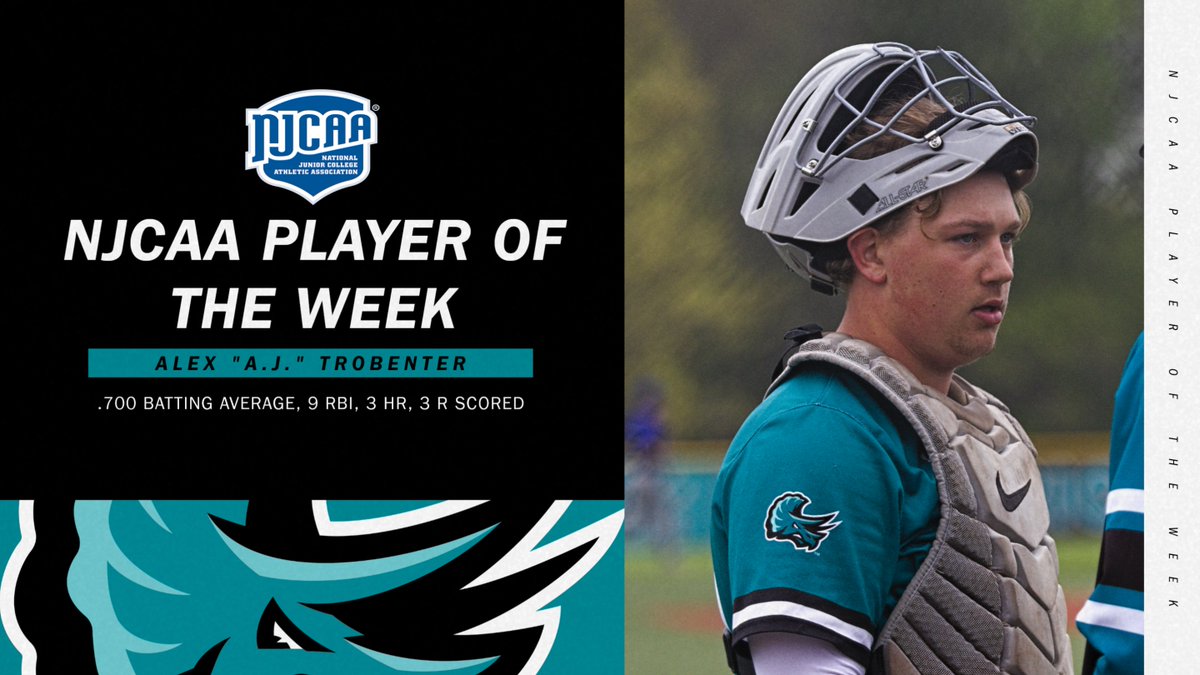 TriCAthletics's tweet photo. Step up for the 𝙏𝙧𝙤 𝙎𝙝𝙤𝙬!!

A.J. Trobenter powered his way to NJCAA Player of the Week with three bombs and nine RBIs in the three-game slate against Bryant &amp; Stratton.

📰: https://t.co/w8CdIBDY94

#WeAreTriC | #StompTheDiamond https://t.co/qq1Bnkk3T7