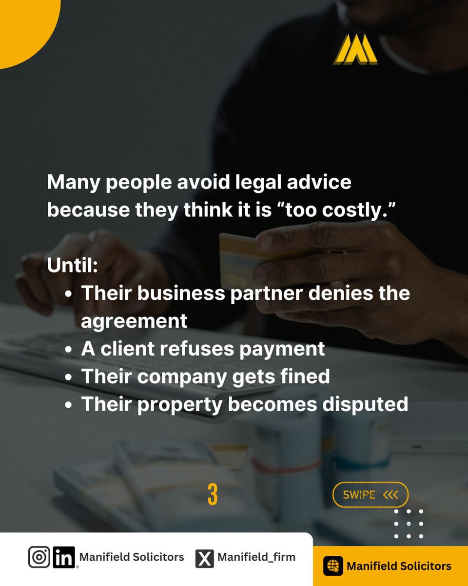 Manifield_Firm's tweet photo. A poorly drafted contract can lead to financial loss. An undocumented agreement can become a complicated dispute. Ignoring compliance obligations can result in penalties, lawsuits, or operational setbacks.

The truth is, legal protection is not just about solving problems after https://t.co/QHMTWmetWw