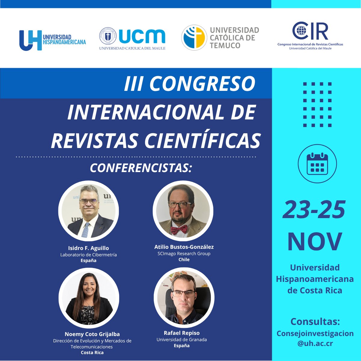 SINAESCR's tweet photo. #novedadessinaes
📚🌍 III Congreso Internacional de Revistas Científicas
Sé parte de este importante encuentro académico
📅 23 al 25 de noviembre de 2026
📍 Costa Rica
🔗 Inscripciones abiertas:
https://t.co/zvL6YJN38W https://t.co/A4MxwozjuA