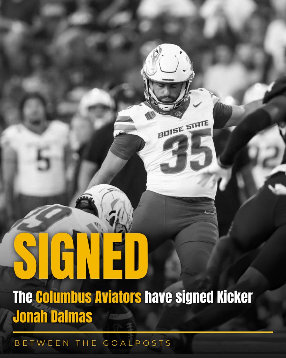 NoahBeauso's tweet photo. The Columbus Aviators have signed Kicker Jonah Dalmas out of Boise State, per @JamesLarsenPFN.
I've had my eye on Dalmas since his strong showing at the '25 UFL Showcase, and he only added to it at Nick Novak's '26 Elite Pro Showcase in March. He went 19/19 on field goal attempts across both showcases, including 6/6 from 50-59 yards, and 3/3 from 60+ with a long of 62.
I've been waiting for a team to wake up and sign this guy. Can't wait to watch him compete! Congratulations Jonah!
#UFL | #BetweenTheGoalposts