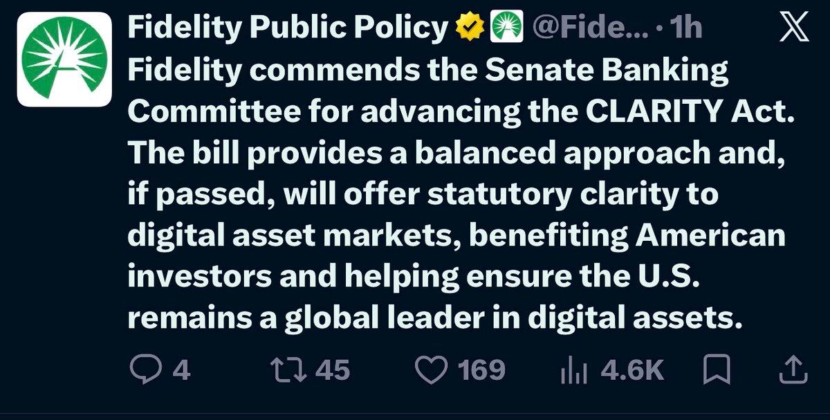 VALELORDX's tweet photo. FIDELITY ; 

“ FIDELITY COMMENDS THE SENATE BANKING COMMITTEE FOR ADVANCING THE CLARITY ACT “ https://t.co/6BUQuMPgZD