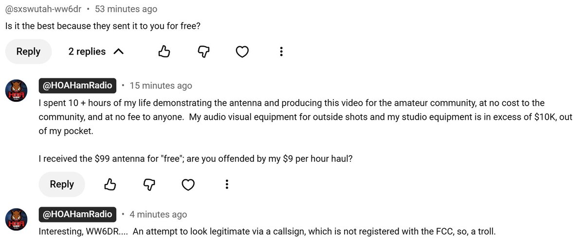 HOAHamRadio's tweet photo. Looks like I attracted a TROLL.  They were concerned by the "free" antenna I received for a review.... https://t.co/6GAwHcYJlX