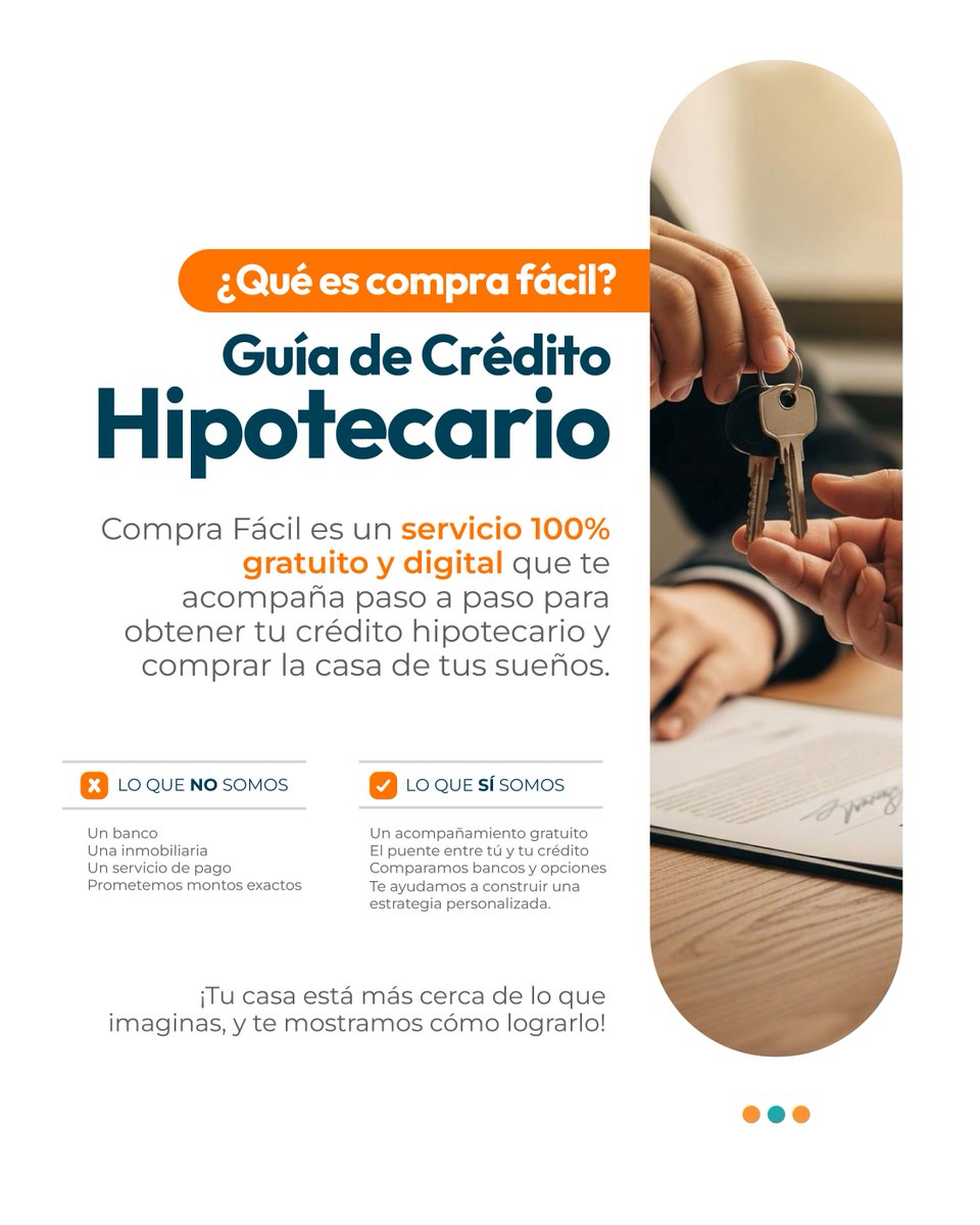 comprafacilcasa's tweet photo. ¿Quieres comprar casa pero no sabes ni por dónde empezar? 🏠

Compra Fácil es el servicio gratuito que te guía paso a paso para obtener tu crédito hipotecario.
Sin bancos. Sin inmobiliarias. Sin costo.
Descubre más: https://t.co/744MJ7OtVV
#CompraFácil #AsesoríaDigital #Metas2026 https://t.co/kE8Cg7lijE