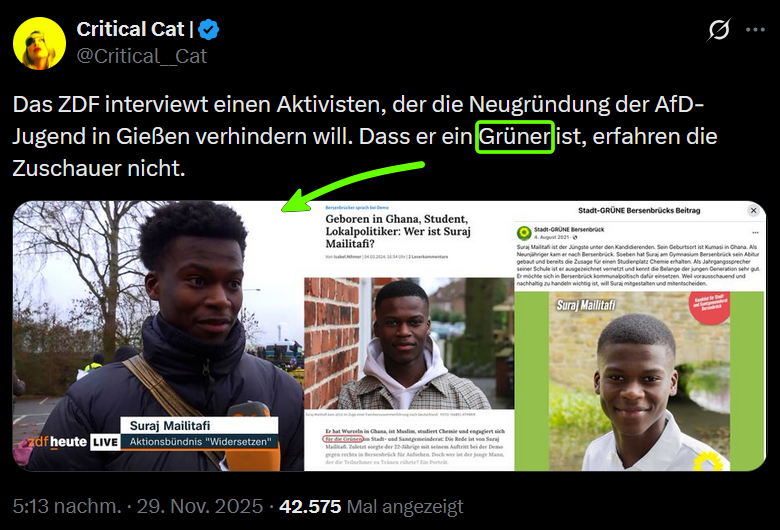 HeimatliebeDE's tweet photo. Er versucht, die AfD und deren Politiker in dem Video zu diskreditieren.

Er ist ein Grüner. Mehr muss man nicht wissen.

https://t.co/1Dq8JPyG11