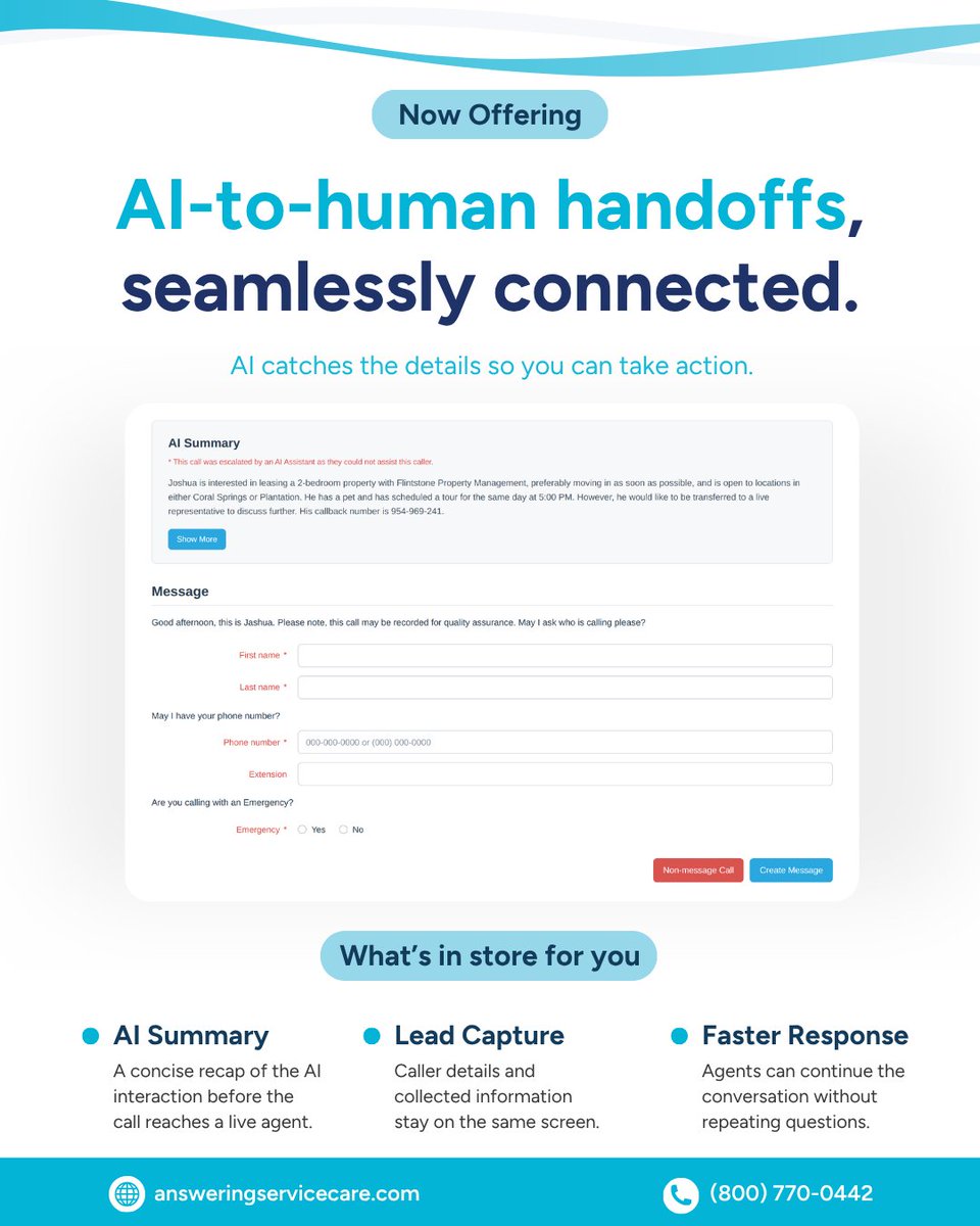 LivePhoneAnswer's tweet photo. Choose your perfect fit: Live, AI, or Hybrid Answering. Zero wait times, 40+ languages, seamless integration with 7,000+ apps. 

Learn more here: https://t.co/GJzDNLooT3 

#CustomerSupport #BusinessGrowth #24x7Support https://t.co/EwcEpvbC8n