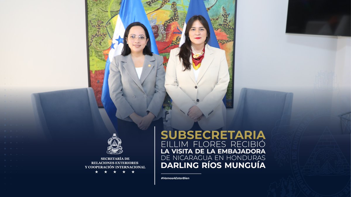 CancilleriaHN's tweet photo. 🇭🇳🤝🏻🇳🇮|| La Subsecretaria de Asuntos Consulares y Migratorios, Eillim Flores Iráchez recibió en su Despacho a la Embajadora de Nicaragua en Honduras, Darling Ríos Munguía, 𝗰𝗼𝗻 𝗲𝗹 𝗼𝗯𝗷𝗲𝘁𝗶𝘃𝗼 𝗱𝗲 𝗳𝗼𝗿𝘁𝗮𝗹𝗲𝗰𝗲𝗿 𝗹𝗼𝘀 𝗹𝗮𝘇𝗼𝘀 𝗱𝗲 𝗵𝗲𝗿𝗺𝗮𝗻𝗱𝗮𝗱, 𝗰𝗼𝗼𝗽𝗲𝗿𝗮𝗰𝗶ó𝗻 en materia consular y Migratorios 𝗲𝗻𝘁𝗿𝗲 𝗮𝗺𝗯𝗮𝘀 𝗻𝗮𝗰𝗶𝗼𝗻𝗲𝘀.

Durante el encuentro, ambas autoridades reafirmaron el compromiso de continuar 𝗶𝗺𝗽𝘂𝗹𝘀𝗮𝗻𝗱𝗼 𝗲𝗹 𝗱𝗶á𝗹𝗼𝗴𝗼 𝗽𝗲𝗿𝗺𝗮𝗻𝗲𝗻𝘁𝗲, 𝗹𝗮 𝗽𝗮𝘇, 𝗹𝗮 𝗲𝘀𝘁𝗮𝗯𝗶𝗹𝗶𝗱𝗮𝗱 𝘆 𝗲𝗹 𝗱𝗲𝘀𝗮𝗿𝗿𝗼𝗹𝗹𝗼 𝗿𝗲𝗴𝗶𝗼𝗻𝗮𝗹, destacando los históricos vínculos de fraternidad y respeto mutuo que unen a los pueblos de Nicaragua y Honduras.