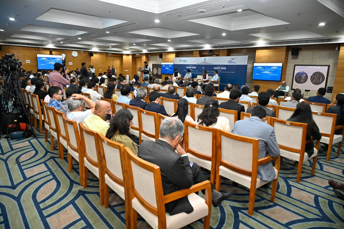 PiyushGoyal's tweet photo. Released the Logistics Ease Across Different States (LEADS) 2025 Report and presented the Logistics Excellence, Advancements and Performance Shield (LEAPS) Awards 2025.

Logistics remains one of the key pillars of infrastructure growth. In my address, I highlighted the need to reduce logistics costs, improve efficiency and enhance competitiveness.

Also, reaffirmed the Modi Government’s commitment towards ease of doing business reforms and decriminalisation measures aimed at enabling businesses to grow, boost exports and attract greater investments. 

📖 https://t.co/g2apJmTQ1y