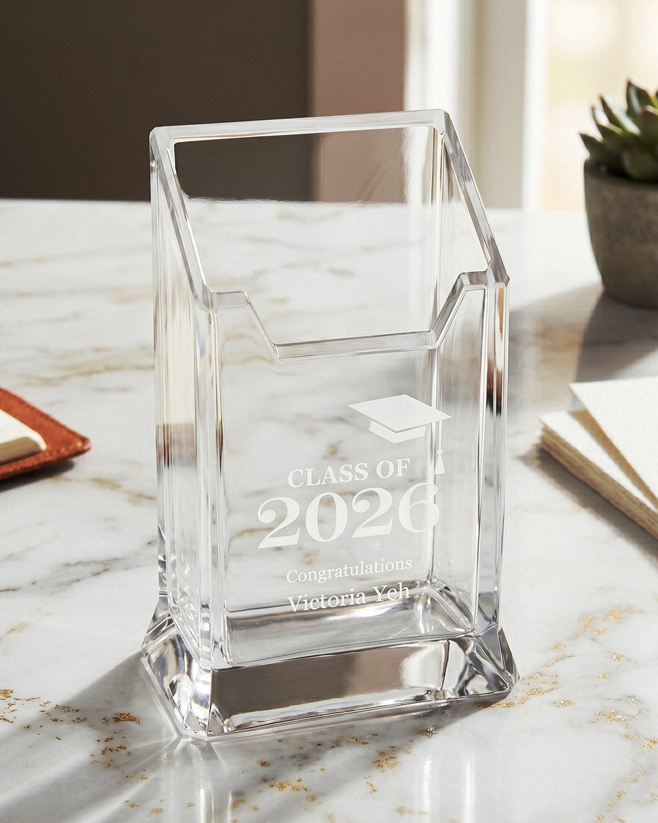 crystalplus's tweet photo. Show your Grad how proud you are with items like our Pre-Designed Graduation Acrylic Deluxe Pen Holder (SKU 200430GR1), boldly commemorating their hard work🎓

Save 10% off Graduation items with code LOVEGRAD1026, ends 6/15.  https://t.co/tZbBNgtX0G 
#Graduation #PersonalizedGift https://t.co/YFEZrJ9qAV