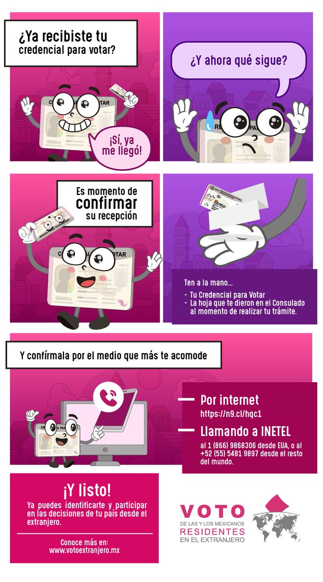 ConsulMexWas's tweet photo. ¿Recibiste tu Credencial para Votar desde el Extranjero?
¡Recuerda que debes confirmarla, es muy fácil! 🗳

#VotoExtranjero #INEMéxico https://t.co/BbyD7jb6y4