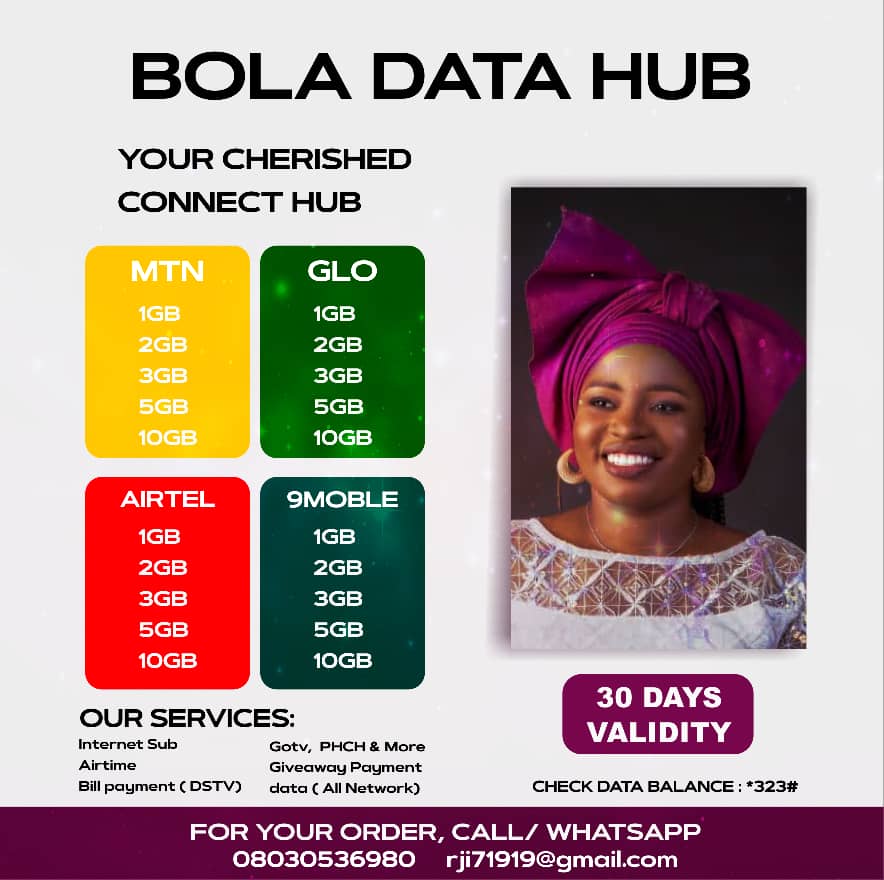 Bolajones1's tweet photo. Bola Data Hub / Supplements Vendor 

Get data that will last you for 30days and your supplements for your well-being in your comfort zone, just a DM 

Data Plan👇
1Gb @  ₦800   
2Gb @ ₦1600 
3Gb @ ₦2300
5Gb @ ₦3500
Available anytime any day ... https://t.co/lb1tD4Stfy