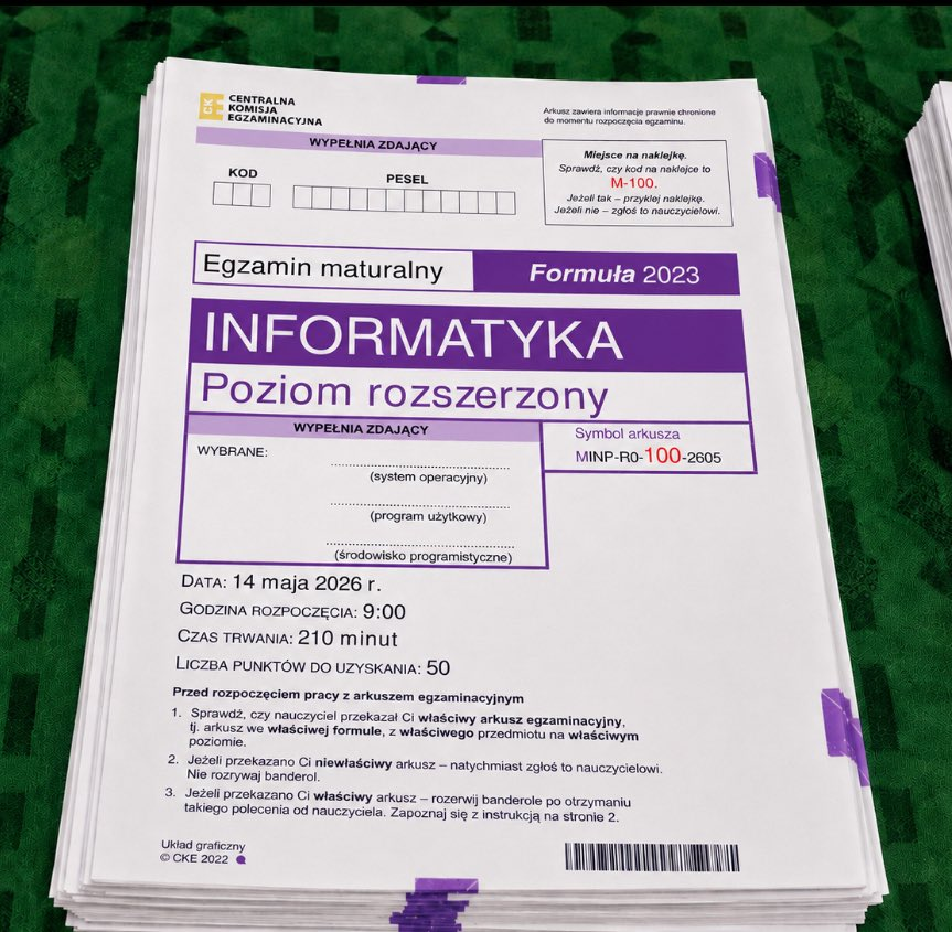 darwizyyyN's tweet photo. PODLASIE ZNÓW DOWIOZŁO
PISAC SZYBKO NA PV PO ARKUSZ Z INFORMATYKI
obserwacje tylko zostawcie bo nie wszystkie wiadomosci widze
dajcie też lajka pod postem
#matura #matura2026 #przecieki #informatyka #infa https://t.co/4euXrujvhn
