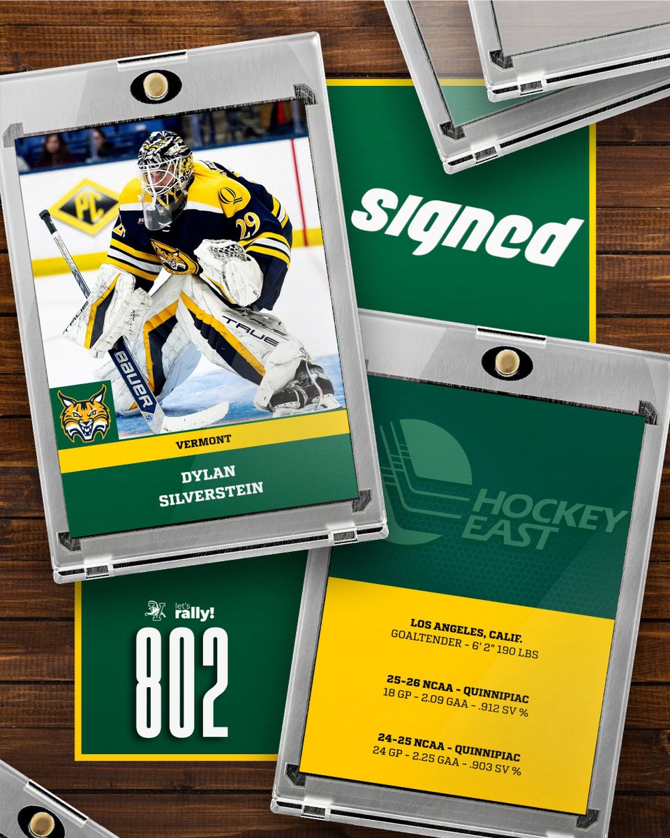 UVMmhockey's tweet photo. 𝗦𝗜𝗚𝗡𝗘𝗗 - 𝗗𝘆𝗹𝗮𝗻 𝗦𝗶𝗹𝘃𝗲𝗿𝘀𝘁𝗲𝗶𝗻
Goaltender - 6’ 2” – 190 lbs       
25-26 Team: Quinnipiac - NCAA 
#802Hockey https://t.co/ZLHV0yRCZ2