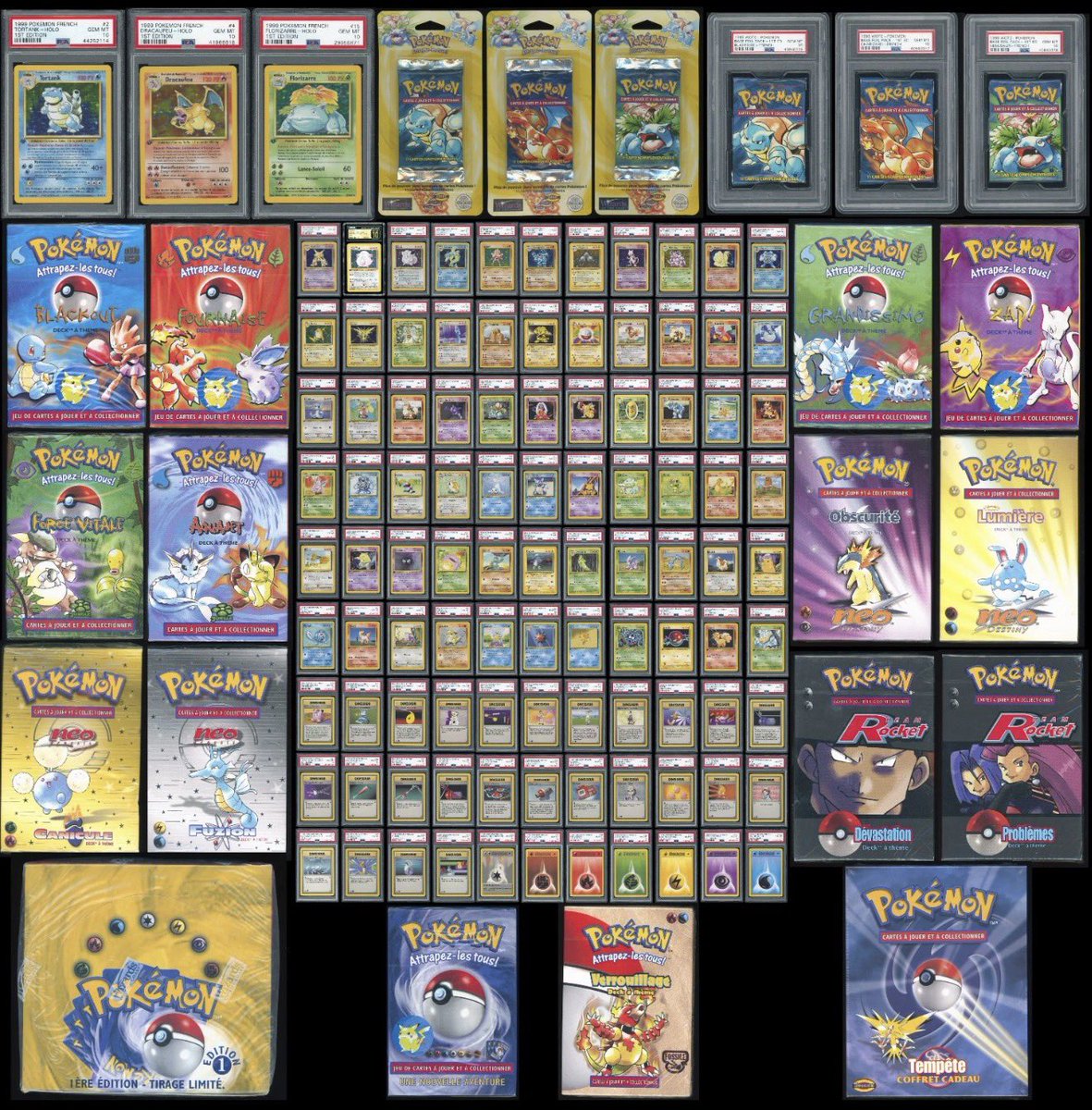 My Grandma found my Pokmon cards. 102/102 French 1st Edition Base Set.  Every card PSA 10 or CGC Pristine. Sealed booster box. Sealed packs. She  offered to ship them. I booked her