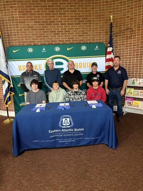 BrookeCounty's tweet photo. Big congratulations to our BHS CTE students in Carpentry &amp; Electrical who signed with their respective union representatives today! 🎉👏

Best of luck to Ryan Edgar, Masen Schulte, David McCarty, and Miles Stanley as you begin this exciting next chapter! ⚡🔨 https://t.co/Ca0VYDKVWZ