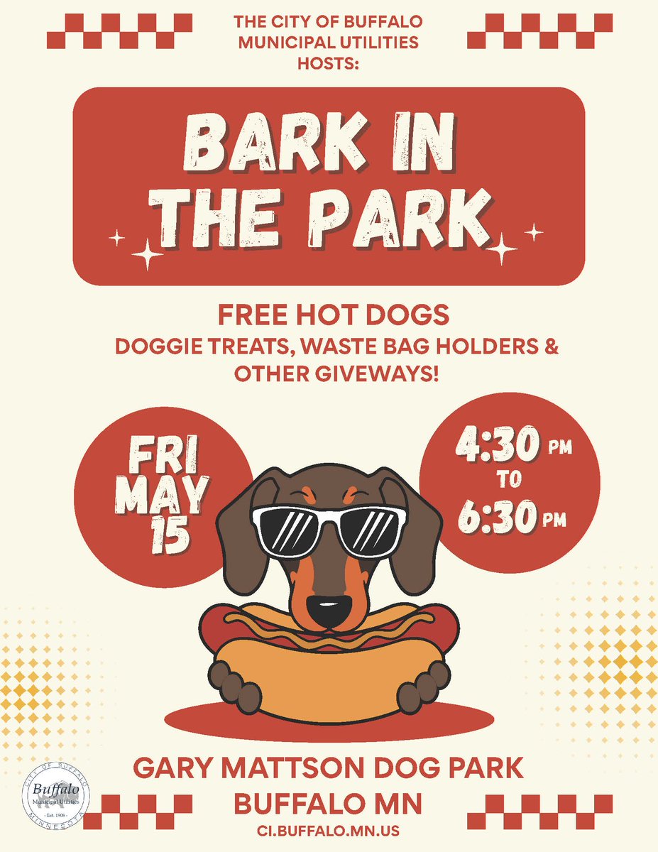 BuffaloMN's tweet photo. Don't forget Bark in the Park 🐶 is this Friday, May 15th, from 4:30-6:30pm. Come enjoy freebies and connection with other dog-moms and dads! https://t.co/NVn5CkkIIk