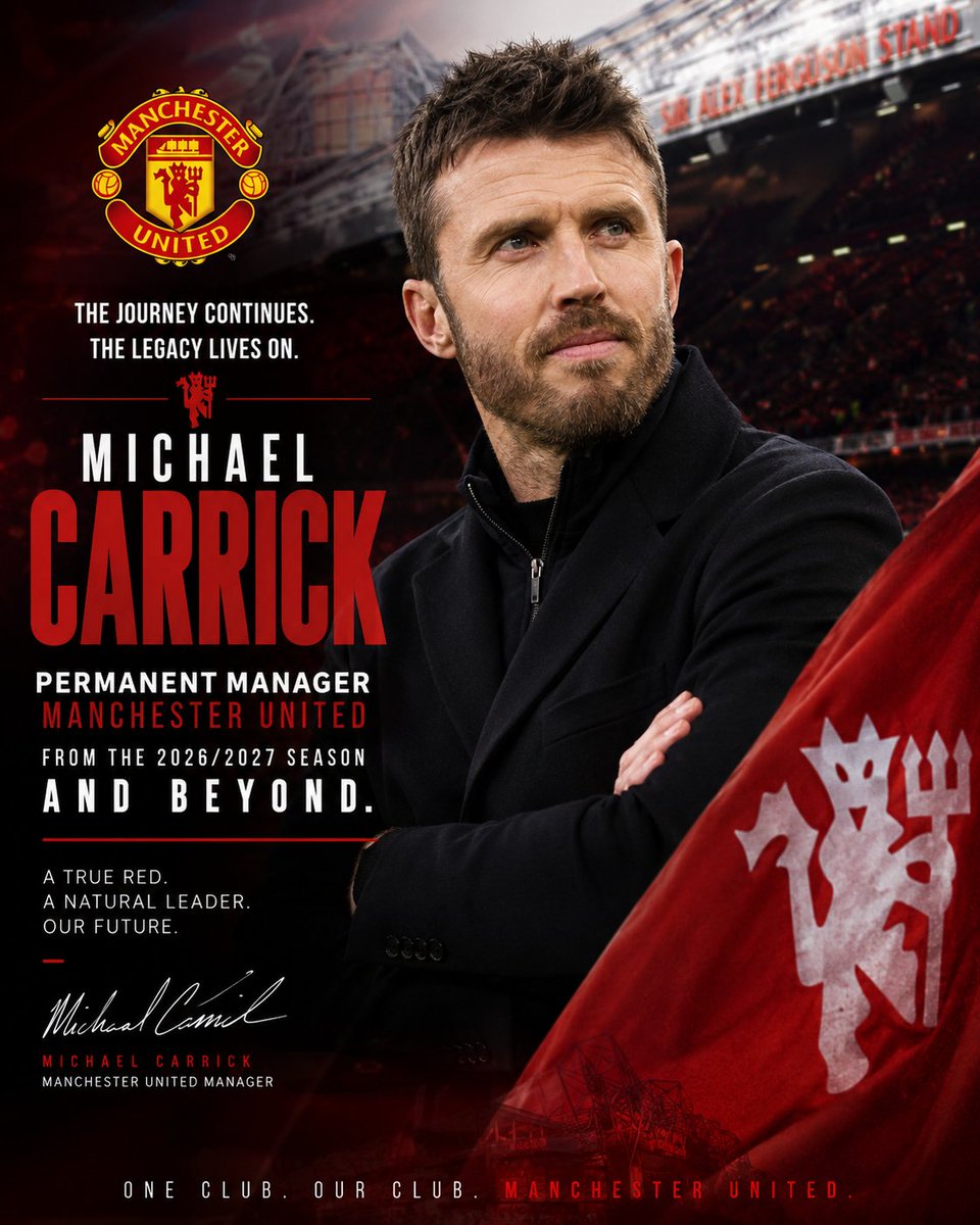 UtdActive's tweet photo. 🔴💣 | BREAKING:

Various reports today confirm that Micheal Carrick will be the permanent manager for 2026/2027 and beyond for Manchester United.

#MUFC https://t.co/7RAJ9wnfR1