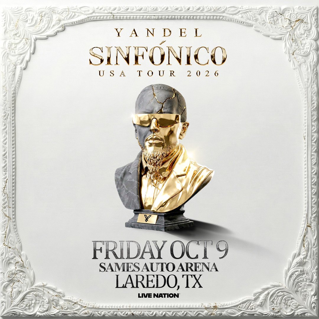 LaredoArena's tweet photo. 🔥¿Están listos, Laredo?🔥
Yandel llega a Sames Auto Arena con Sinfónico Tour 2026 🎻🔥

📍 Sames Auto Arena — Laredo, TX
📅 Friday, October 9

🔥 Boletos a la venta ya! 🌍🎻 https://t.co/l4Hh1oKRjk