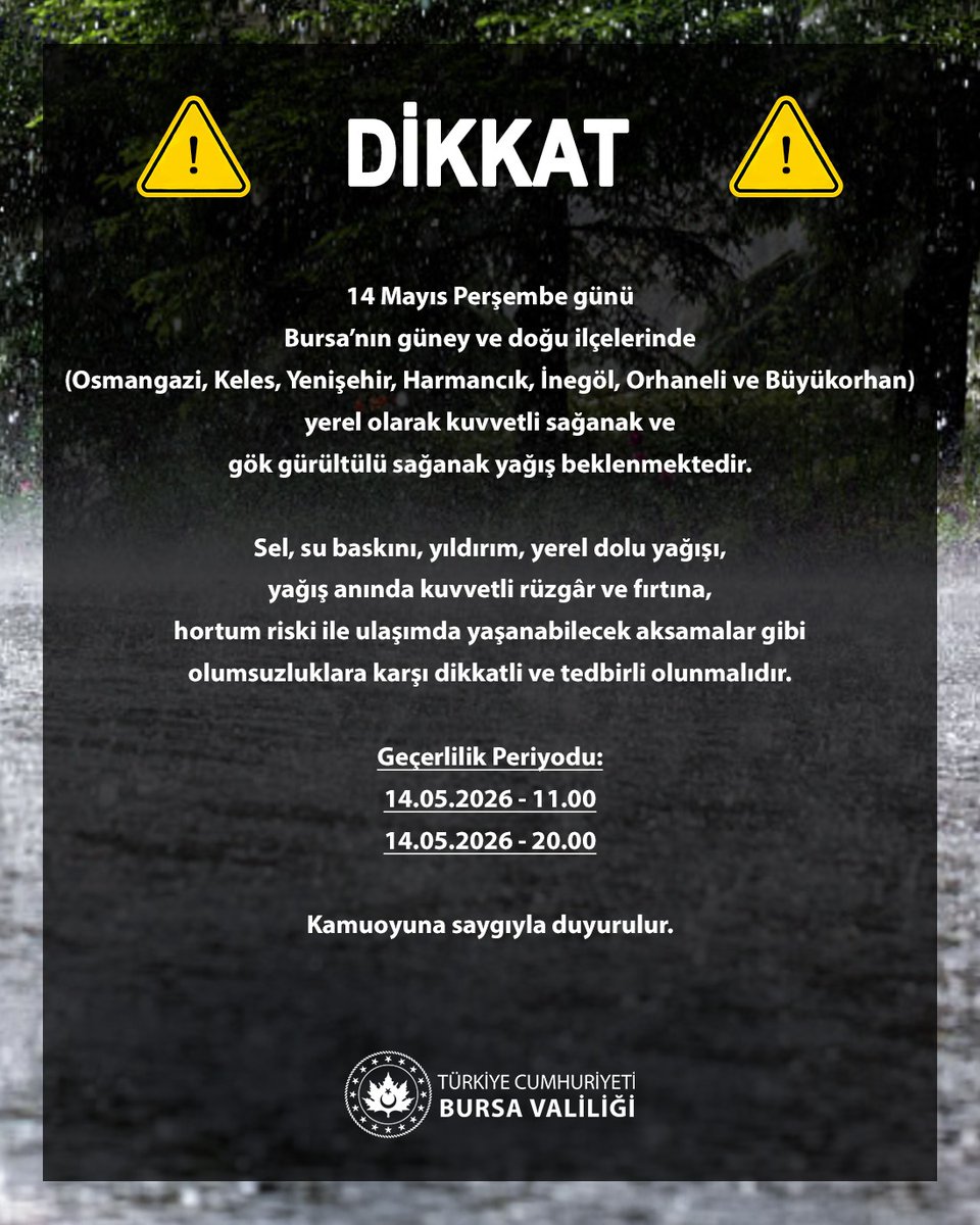 BursaValiligi's tweet photo. 📢 Meteorolojik Uyarı ⚠️ https://t.co/zlNaFRnVYs