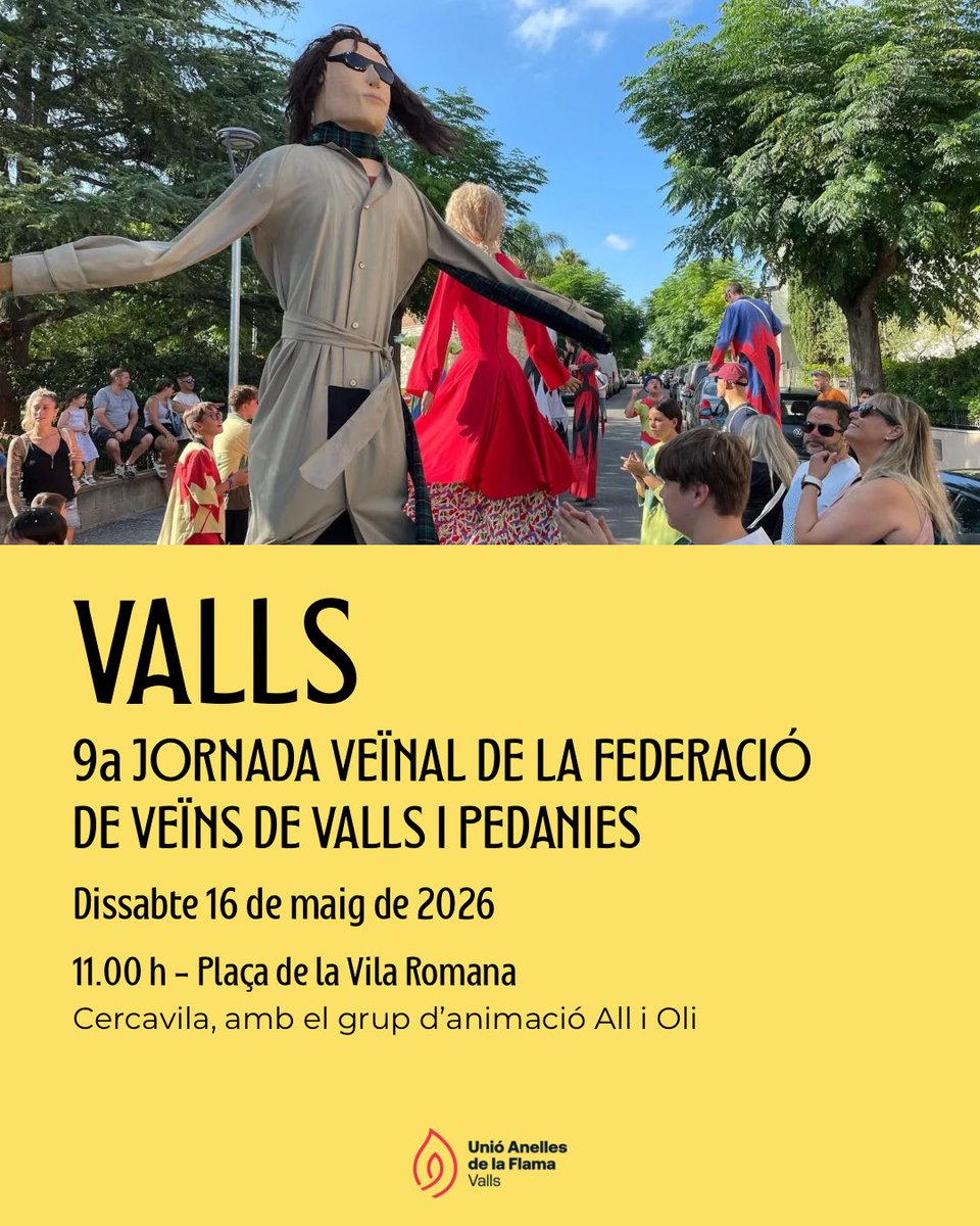UAFValls's tweet photo. All i Oli 🕶️ | Aquest dissabte el grup d’animació serà l’encarregat d’amenitzar una nova edició de la Jornada Veïnal de la Federació de Veïns de Valls i Pedanies, que enguany se celebra al barri del Vilar.

📅 Dissabte 16 de maig
📍 Plaça de la Vila Romana
🕚 11.00 h

#UAFValls https://t.co/K5F5jSq3ck