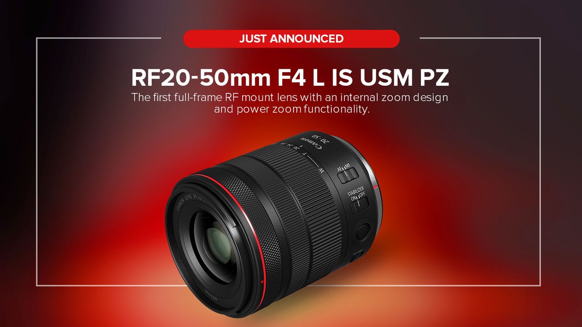 CanonUSApro's tweet photo. The new RF20-50mm F4 L IS USM PZ lens is Canon's first switchable full-frame power zoom lens allowing Manual and Power Zoom control using a single zoom ring! ✨

Pre-order now: https://t.co/33qpRQ4cAP https://t.co/tmr3I4cyCU