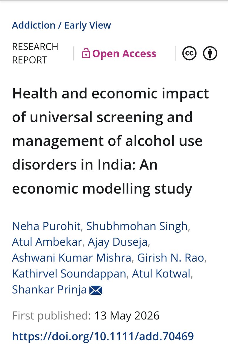 atulambekar's tweet photo. What if India employed UNIVERSAL alcohol use disorder (AUD) screening in at the primary healthcare level? it will result in 0.59% annual gain of GDP (US$1.03 trillion)! Our recent paper in @AddictionJrnl
Open access:
https://t.co/U2efRlTbgB https://t.co/EyiZTiA7u3