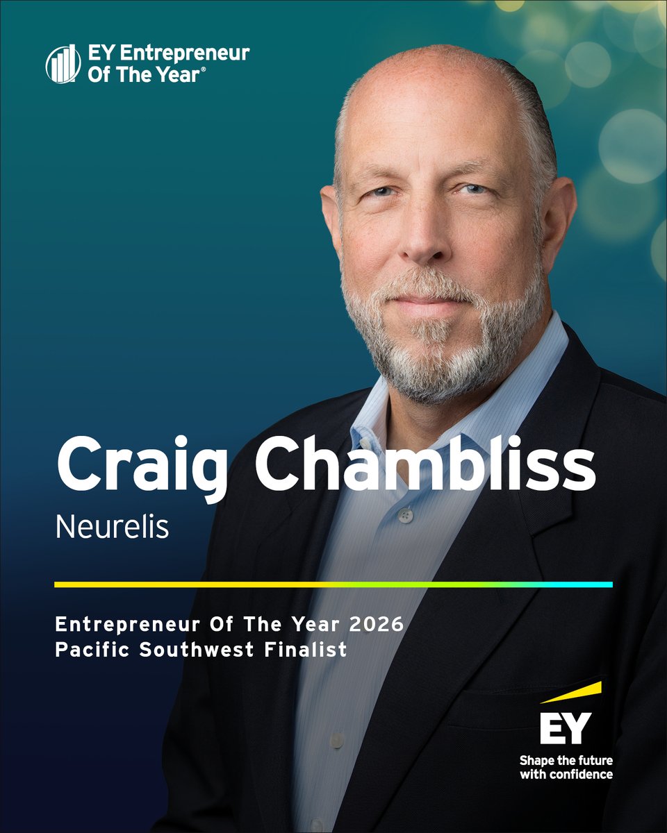 NeurelisInc's tweet photo. We’re pleased to share that Neurelis CEO Craig Chambliss has been named a finalist for the EY Entrepreneur Of The Year 2026 Pacific Southwest Award, which honors business leaders for their ingenuity, courage, and entrepreneurial spirit. Congratulations to all the finalists. https://t.co/D4eLctHRYk