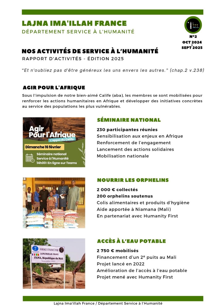 lajnafrance's tweet photo. Découvrez la 2ᵉ édition du rapport d’activités du département Service à l’Humanité @lajnafrance Ce livret met à l’honneur, en images et en chiffres, l’engagement et le dévouement des femmes de la communauté musulmane #Ahmadiyya au service de l’humanité à travers toute la France. https://t.co/el14DhcX4O