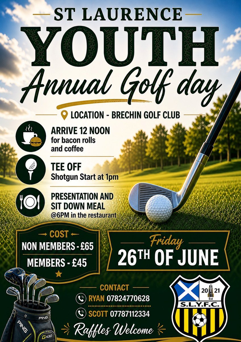 stlaurenceyouth's tweet photo. St Laurence Youth FC Annual Gold Day 2026.

Get in touch to join in 🏌️‍♀️🏌️🏌️‍♂️⛳️

#hawaytheyoungsaints
#grassrootsfootball
#weareallstlaurence 💛🖤 https://t.co/kR9RnoxSCX
