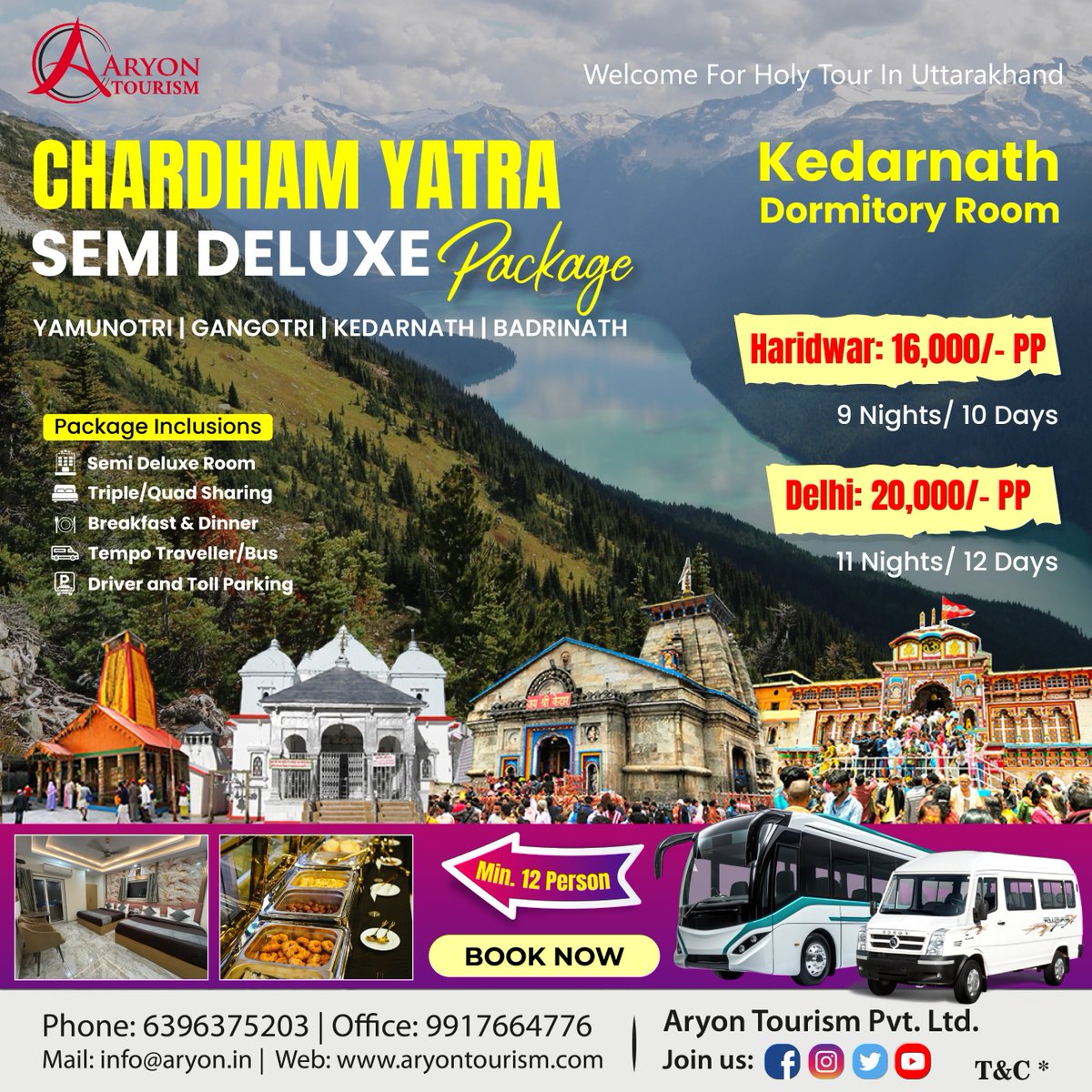 AryonTourism's tweet photo. Chardham Yatra Semi Deluxe Package 
Haridwar: 16,000/- PP
9 Nights/ 10 Days 
Delhi: 20,000/- PP
11 Nights/ 12 Days 
Aryon Tourism Pvt. Ltd. 
Phone: 91-6396375203 &amp; Office: +91-9917664776 
Mail: info@aryon.in Web: https://t.co/7oSbSSOljn
Instagram: https://t.co/hD2zGqfAup https://t.co/D0nGYATV8N