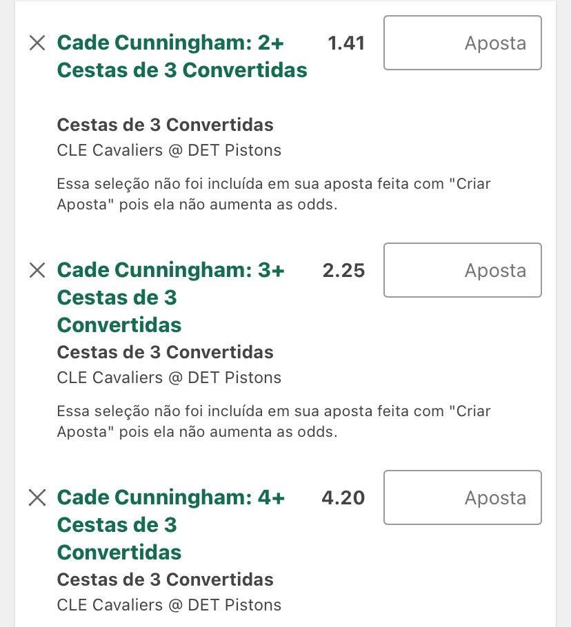 rayantipster's tweet photo. ⚡️ BET DE VALOR IDENTIFICADA - NBA 🏀

Cade Cunningham escada de bolas de 3 🪜

Over 2 bolas de 3 (1.41)
Over 3 bolas de 3 (2.25)
Over 4 bolas de 3 (4.20)

Os números gerais e o histórico contra Cleveland apontam mais para um cenário de under, principalmente pelo H2H ruim que o Cade tem contra essa defesa. Mesmo assim, vou totalmente contra essa tendência hoje.

Cunningham vem mostrando evolução no volume e na confiança da bola de 3 recentemente, principalmente nos últimos jogos. Jogando em casa, em um jogo 5 extremamente importante, espero um Cade muito mais agressivo ofensivamente e assumindo bastante responsabilidade no perímetro.

A linha principal de 2 bolas me agrada bastante pelo contexto da partida, e vejo valor também buscando uma escada mais agressiva caso ele tenha um volume alto de tentativas desde o início do jogo.

🔗 https://t.co/zFYEfCHBxW

#NBA #NBAPlayoffs #NBAbets #NBAtips