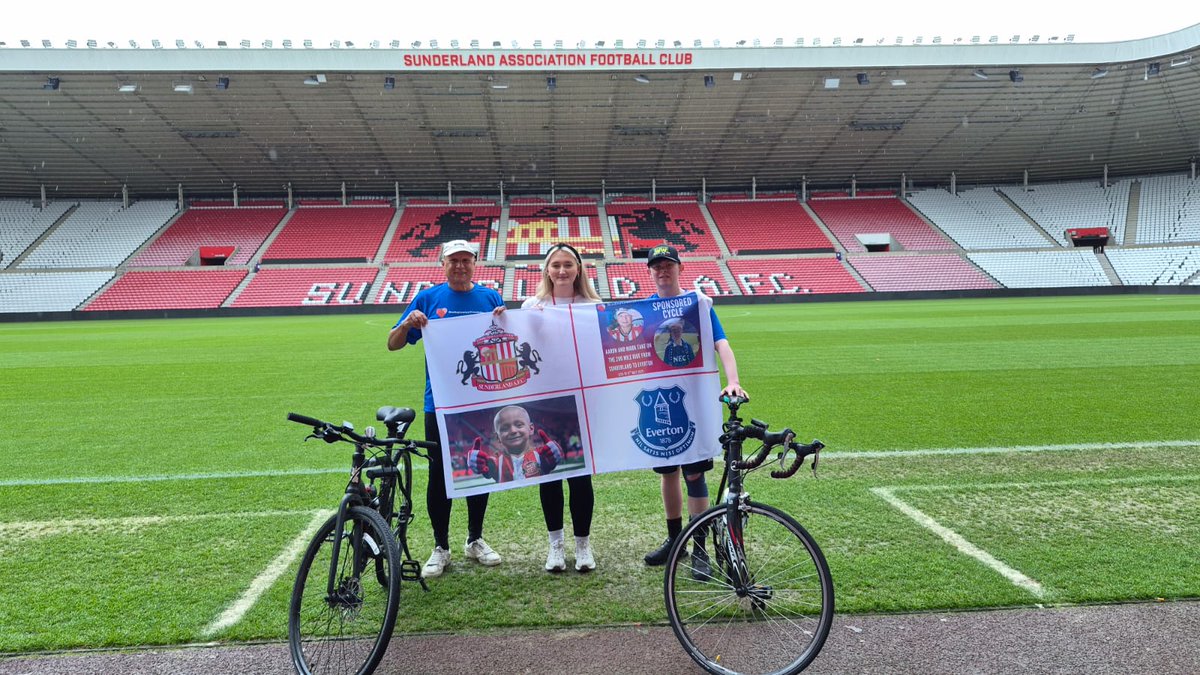 Bradleysfight's tweet photo. This morning the amazing Mark and Aaron set off on their bike ride from the Stadium of light Sunderland to the Hill Dickinson stadium.

Taking on the 200 mile ride all to help raise funds for our charity 🥰 https://t.co/AiHpzdAnvj