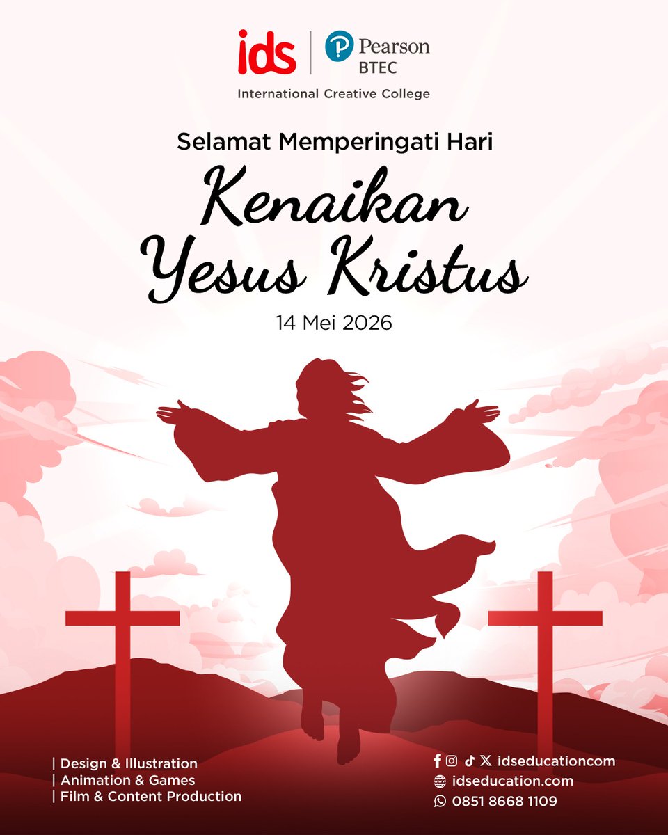 idsEducationcom's tweet photo. Selamat memperingati Hari Kenaikan Yesus Kristus bagi seluruh umat Kristiani. 🕊️

Semoga hari yang penuh makna ini membawa kedamaian, harapan, dan semangat baru dalam setiap langkah kalian.

— IDS | BTEC

#HariKenaikanYesusKristus #IDSBTEC #KampusKreatif https://t.co/GBa7UzvGE4