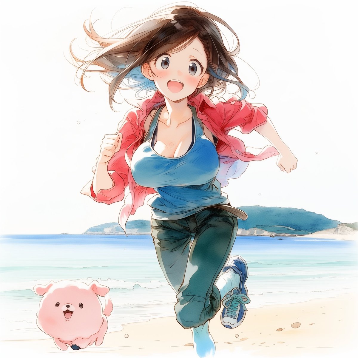 みみ水彩画 海辺を望む温かい部屋　値段は※900円です 砂浜にて🍓夜の実験室🍞 画風：水彩画、色調：スーパーカラフル