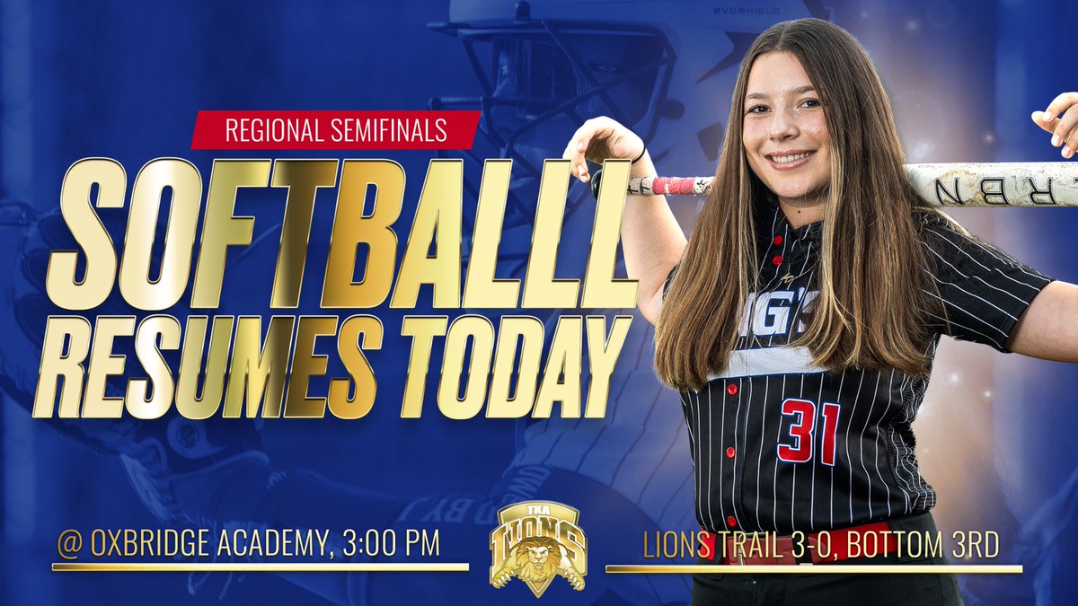 TKALions's tweet photo. After rain shortened the game yesterday, the Lions will resume the regions semifinal game with Oxbridge today at 3 pm. TKA trails 3-0 in the 3rd. Come out and support if you can! #tkasoftball 🥎
@TKAWPB @pbphighschools @ESPNWestPalm https://t.co/jovVOpCoAZ