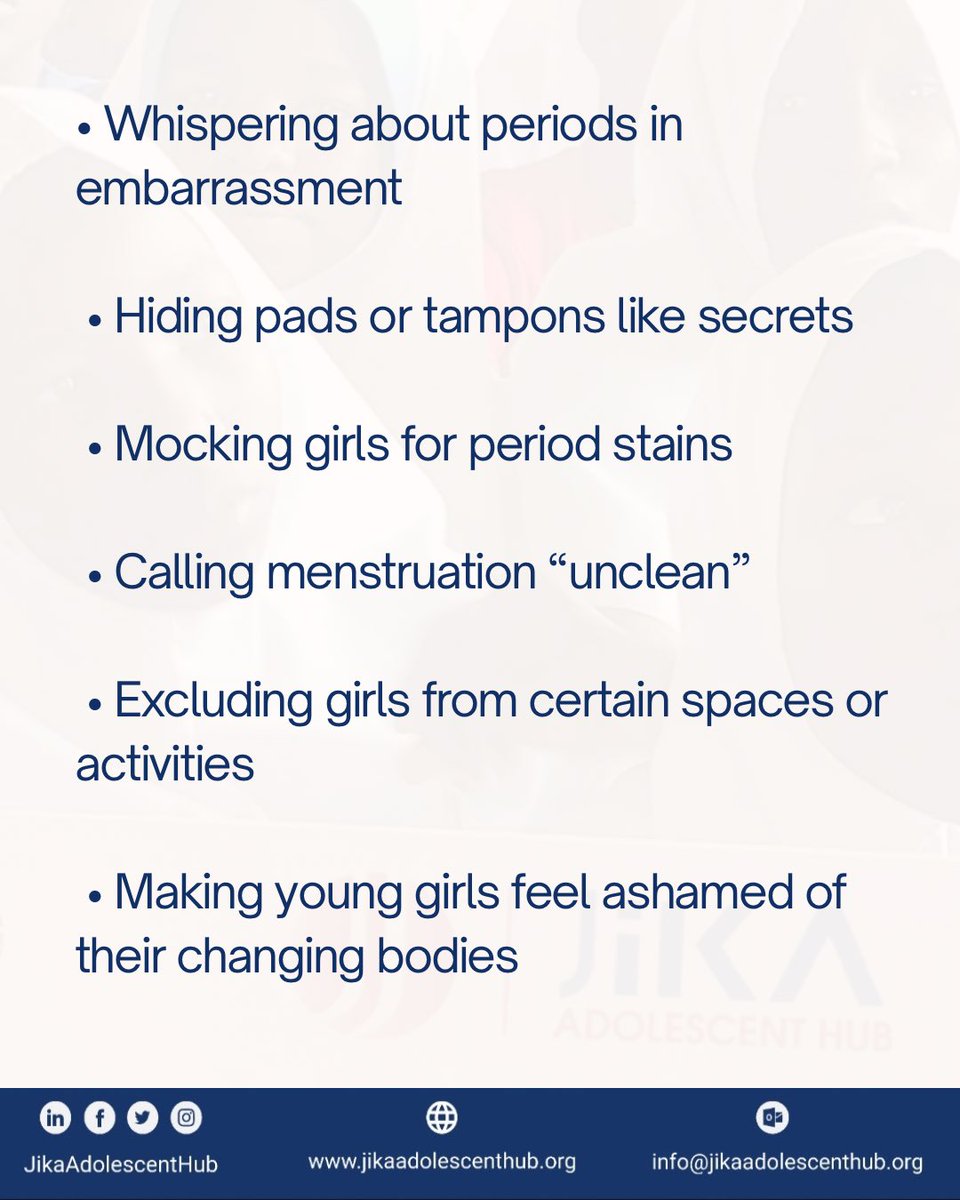 JAdolescentHub's tweet photo. Menstruation is natural and should not be treated as something shameful, dirty, or inappropriate to talk about openly.

#menstrualhealthawarenessmonth
#endperiodstigma
#jikaadolescenthub
#menstrualhealthmatters
#periodeducation https://t.co/X82fc1N2M7