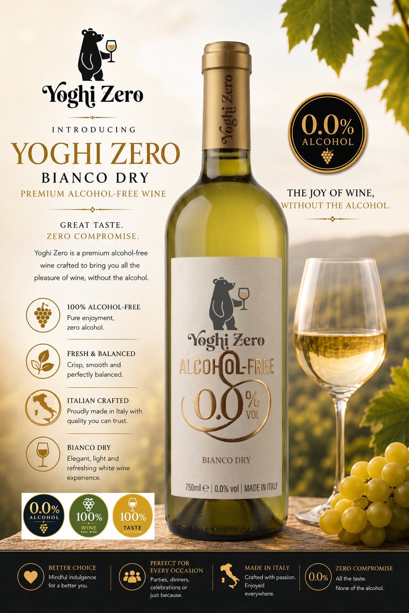 YoghiZero's tweet photo. Scopri @yoghizero Bianco Dry — il vino premium analcolico che ti regala tutta l’eleganza, la freschezza e il piacere del vino, senza alcol.
🍇 0,0% Alcol
🥂 100% Gusto
🌿 Fresco ed equilibrato
🇮🇹 Orgogliosamente prodotto in Italia
#YoghiZero #VinoAnalcolico #ZeroAlcol https://t.co/mKoMHzm2MV
