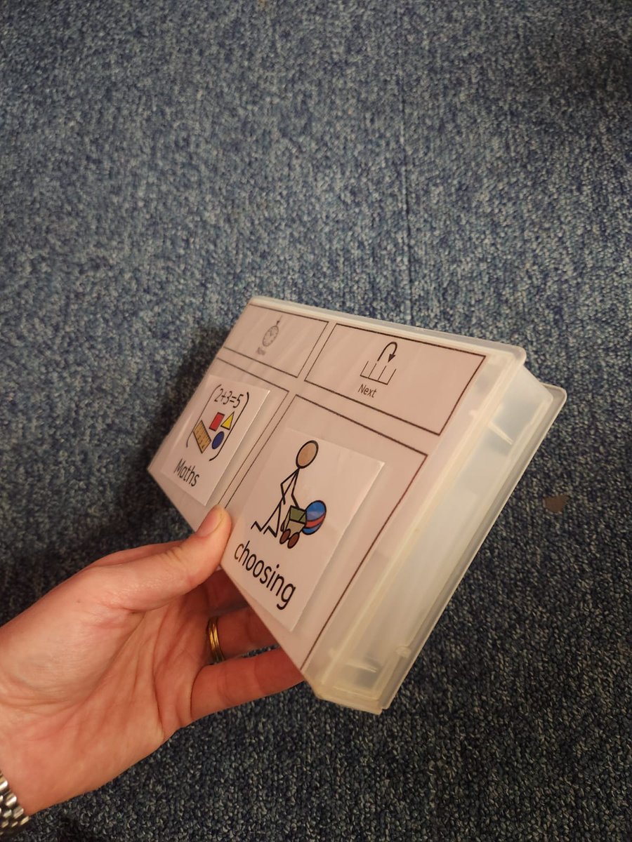 ChatterboxesSLT's tweet photo. An old video case is all you need for upping how you use a Now, Next board.
On the outside you can slip in the activities for Now and Next. All the other cards can be stored inside the case so they don't get lost.
#teacherhack #speechtherapy #speechtools #nownextboard https://t.co/bxwGGRQzwX