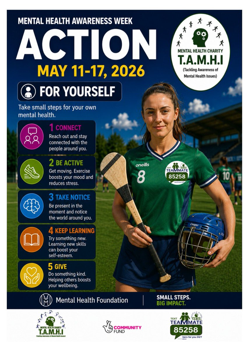 KilcooGAC's tweet photo. Mental Heath Awareness Week 2026
11th May - 16th May
Take action and look after yourself, if you need support don't be afraid to speak up. Lots of your club people are here to help lighten the load 🖤🤍
#TAMHI #MHAW2026 https://t.co/vU0invlYCR