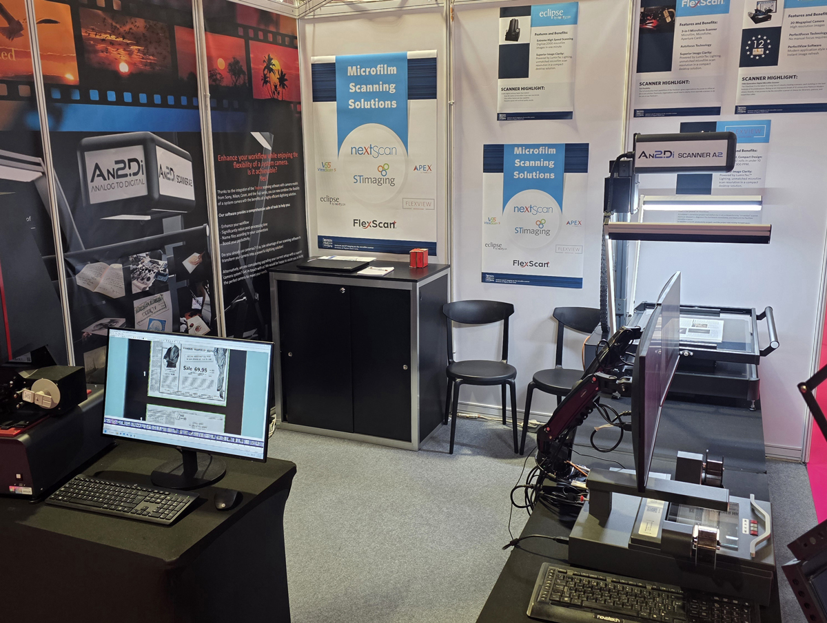 nextscan's tweet photo. We’re live at #MuseumHeritageShow in London! 
Swing by J2 to meet Marshall Breish &amp; Duncan Moule and dive into the latest in microfilm scanning. https://t.co/7pO1T3egoE